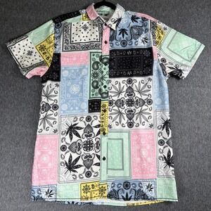 Surf Society Shirt Men Large Bandana Print MJ Leaf Vented Hawaiian Cruise